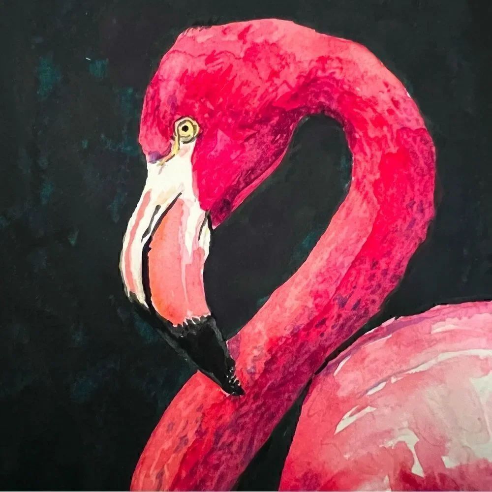 Original Watercolor Pink Flamingo Profile